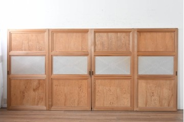 ヴィンテージ建具　昭和後期　組子の意匠が見事なガラス帯戸4枚セット　(R-088068)