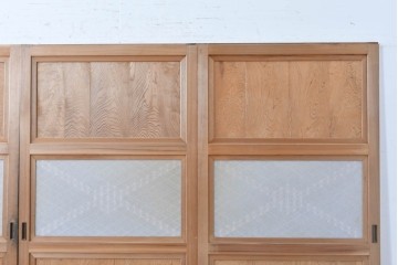 ヴィンテージ建具　昭和後期　組子の意匠が見事なガラス帯戸4枚セット　(R-088068)