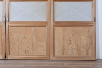ヴィンテージ建具　昭和後期　組子の意匠が見事なガラス帯戸4枚セット　(R-088068)