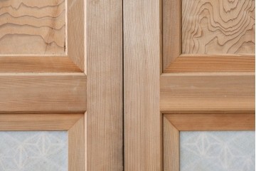 ヴィンテージ建具　昭和後期　組子の意匠が見事なガラス帯戸4枚セット　(R-088068)