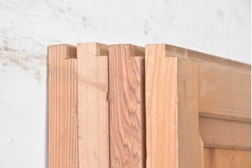 ヴィンテージ建具　昭和後期　組子の意匠が見事なガラス帯戸4枚セット　(R-088068)