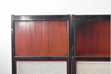 アンティーク建具　大正期から昭和初期　黒枠と深い赤褐色がシックなガラス帯戸3枚セット　(R-088069)
