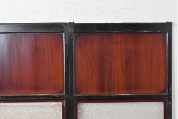 アンティーク建具　大正期から昭和初期　黒枠と深い赤褐色がシックなガラス帯戸3枚セット　(R-088069)