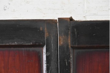 アンティーク建具　大正期から昭和初期　黒枠と深い赤褐色がシックなガラス帯戸3枚セット　(R-088069)