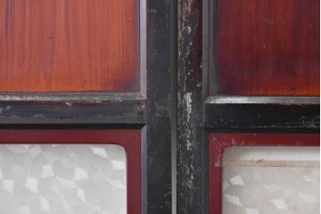 アンティーク建具　大正期から昭和初期　黒枠と深い赤褐色がシックなガラス帯戸3枚セット　(R-088069)