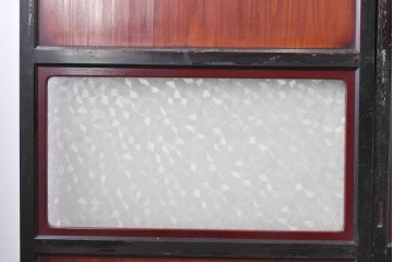 アンティーク建具　大正期から昭和初期　黒枠と深い赤褐色がシックなガラス帯戸3枚セット　(R-088069)