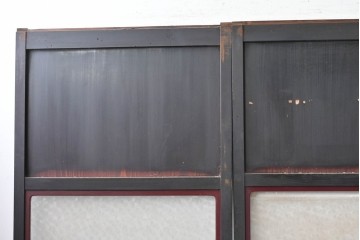 アンティーク建具　大正期から昭和初期　黒枠と深い赤褐色がシックなガラス帯戸3枚セット　(R-088069)