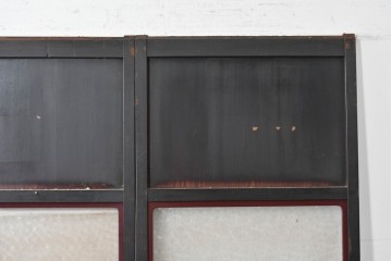 アンティーク建具　大正期から昭和初期　黒枠と深い赤褐色がシックなガラス帯戸3枚セット　(R-088069)