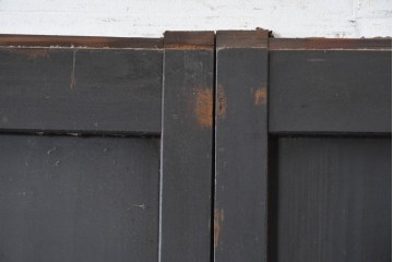 アンティーク建具　大正期から昭和初期　黒枠と深い赤褐色がシックなガラス帯戸3枚セット　(R-088069)