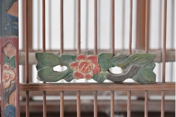 【簡易リペア限定品】　中国ヴィンテージ　希少!!　オリエンタルな彩色装飾が施された特大サイズのパゴダ風鳥カゴ　(R-088071)