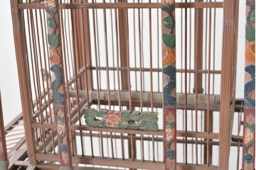【簡易リペア限定品】　中国ヴィンテージ　希少!!　オリエンタルな彩色装飾が施された特大サイズのパゴダ風鳥カゴ　(R-088071)