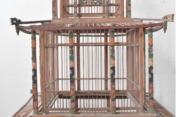 【簡易リペア限定品】　中国ヴィンテージ　希少!!　オリエンタルな彩色装飾が施された特大サイズのパゴダ風鳥カゴ　(R-088071)