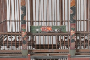 【簡易リペア限定品】　中国ヴィンテージ　希少!!　オリエンタルな彩色装飾が施された特大サイズのパゴダ風鳥カゴ　(R-088071)