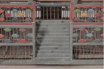 【簡易リペア限定品】　中国ヴィンテージ　希少!!　オリエンタルな彩色装飾が施された特大サイズのパゴダ風鳥カゴ　(R-088071)