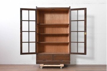 和製ヴィンテージ　モールガラス入り扉の本箱　(R-088082)
