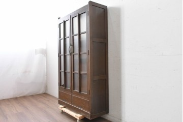 和製ヴィンテージ　モールガラス入り扉の本箱　(R-088082)
