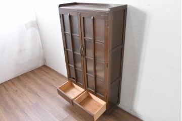 和製ヴィンテージ　モールガラス入り扉の本箱　(R-088082)