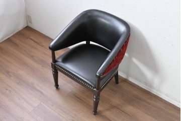 新古　展示品　美品　特注オーダー家具　黒と赤のコントラストが印象的なチェア　制作費約13万円　(R-088091)