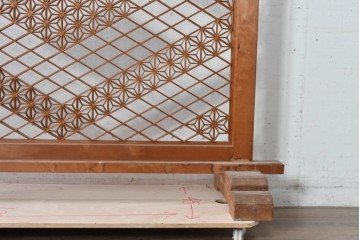 和製ヴィンテージ　菱格子に麻の葉を配した組子細工が美しい衝立　(R-088097)