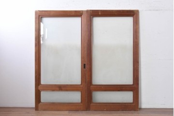 ヴィンテージ建具　昭和後期　上手物!!　大きなガラス面が開放的な大判ガラス戸2枚セット　(R-088101)