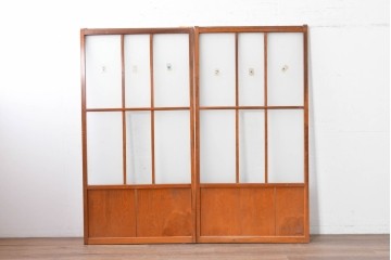アンティーク建具　昭和初期　すっきりとした印象のガラス戸2枚セット　(R-088105)