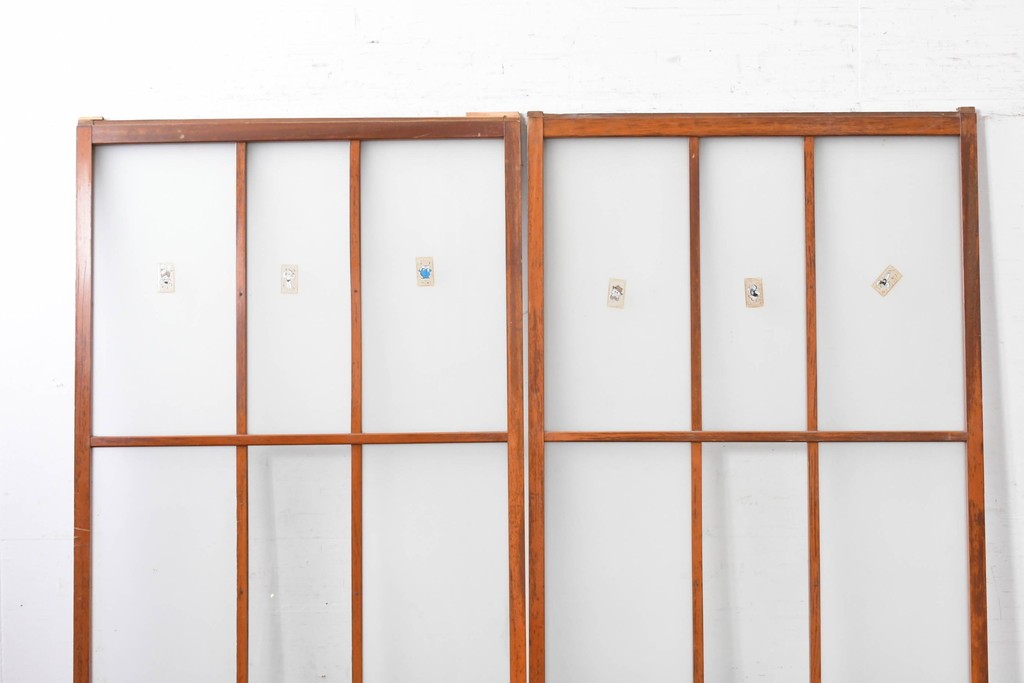 アンティーク建具　昭和初期　すっきりとした印象のガラス戸2枚セット　(R-088105)