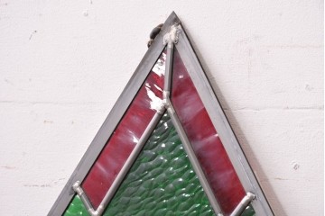 中古建具　職人手作り　鮮やかな色ガラスが美しい!　ハンドメイドのステンドグラス窓4枚セット　(R-088114)