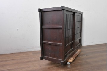 和製アンティーク　明治期　低めの構えに格子戸が映える四尺水屋箪笥サイドボード　(R-088127)