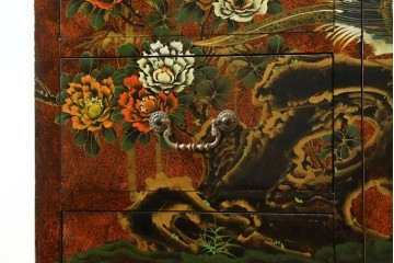 アジアンヴィンテージ　シノワズリ様式　花鳥図が華やかなオリエンタルデザインのサイドボード　(R-088140)