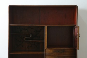 和製ヴィンテージ　前面(桑材)　梅にウグイスの彫刻と螺鈿細工が上品な茶箪笥　(R-088144)