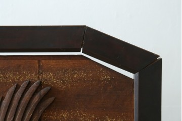 和製ヴィンテージ　井波彫刻　横山一夢刀　荒波を舞う鷲図の彫刻衝立　(R-088148)