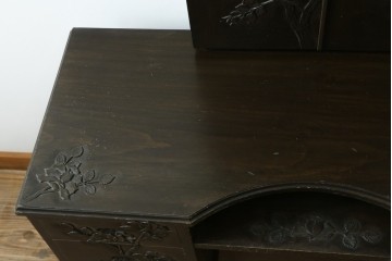 和製ヴィンテージ　軽井沢彫り　薔薇の彫刻が上品な三面鏡ドレッサー　(R-088153)