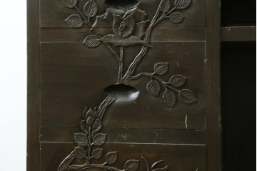 和製ヴィンテージ　軽井沢彫り　薔薇の彫刻が上品な三面鏡ドレッサー　(R-088153)