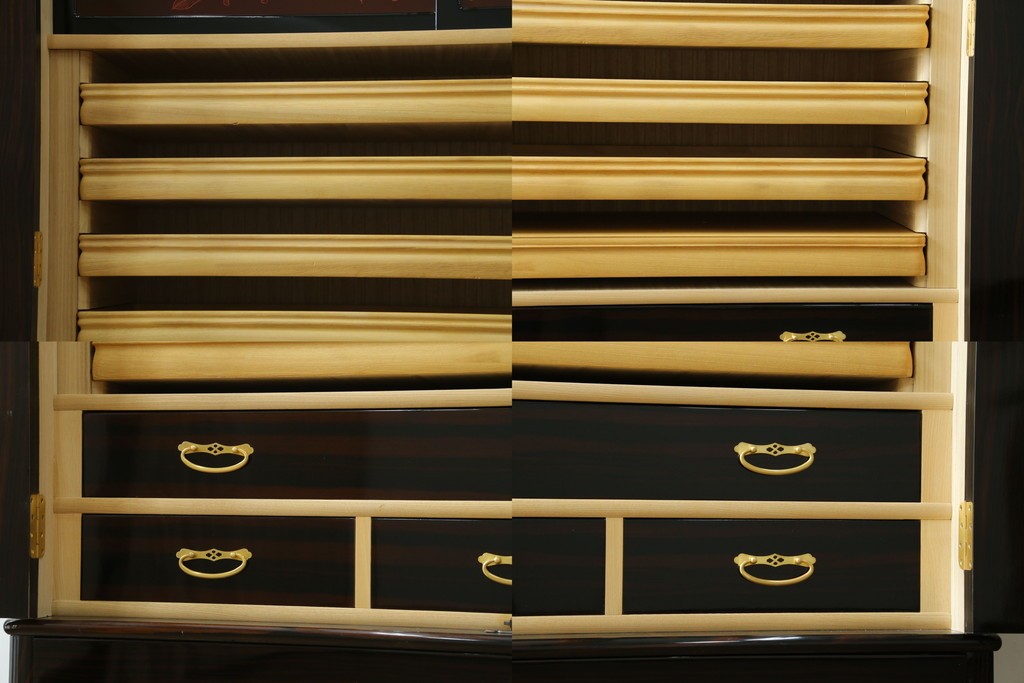 中古　高級品!!　黒檀(コクタン)材　蒔絵入り　内部の仕上げまで丁寧に作りこまれた着物箪笥　定価約200万円　(R-088155)