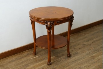 中古　美品　展示品　CLイタリア(CLItalia)　象嵌天板と優美な装飾が上品な丸テーブル　(R-088157)