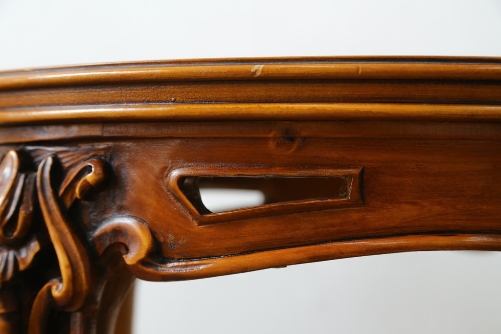 中古　美品　展示品　CLイタリア(CLItalia)　象嵌天板と優美な装飾が上品な丸テーブル　(R-088157)