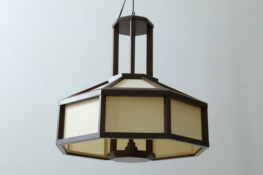 ヴィンテージ照明　希少な廃番品　松本民芸家具　八角形のシェードが趣ある吊大アンドン　(R-088165)