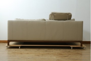 中古　美品　CONDE HOUSE(カンディハウス)　本革　ウォールナット材　オットマン付き2人掛けソファ　定価約128万円　(R-088180)