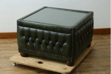 中古　美品　イギリス　OLD TIMES(オールドタイムス)　Bradbury Pouffe Table(ブラッドベリー プーフ テーブル)　本革　チェスターフィールド調のセンターテーブル　定価約30万円　(R-088182)