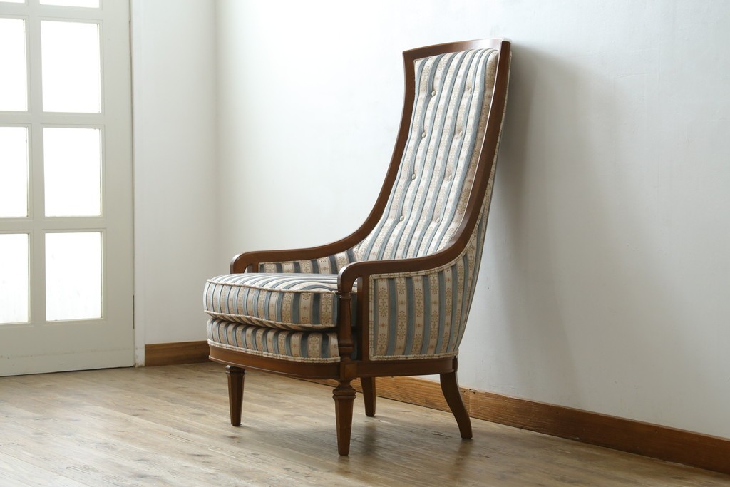 中古　DREXEL HERITAGE(ドレクセルヘリテイジ)　Upholstery(アップホルスタリー)　ストライプ柄のハイバックチェア　(R-088184)
