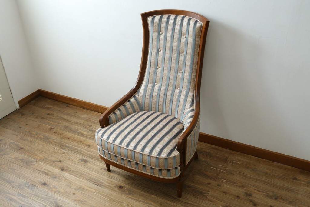 中古　DREXEL HERITAGE(ドレクセルヘリテイジ)　Upholstery(アップホルスタリー)　ストライプ柄のハイバックチェア　(R-088184)
