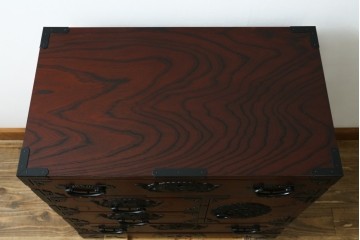 中古　美品　欅産業　仙台民藝箪笥(仙台箪笥)　漆塗りの収納箪笥　定価約41万円　(R-088186)