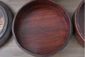 【簡易リペア限定品】　中国ヴィンテージ　アンティーク風　人物や草花の図柄が描かれた大きな手提げ重箱　(R-088209)