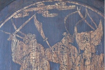 【簡易リペア限定品】　中国ヴィンテージ　アンティーク風　人物や草花の図柄が描かれた大きな手提げ重箱　(R-088209)