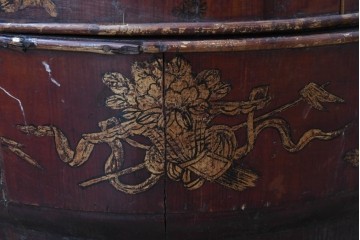 【簡易リペア限定品】　中国ヴィンテージ　アンティーク風　人物や草花の図柄が描かれた大きな手提げ重箱　(R-088209)