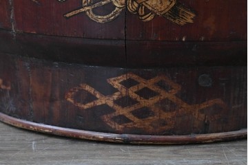 【簡易リペア限定品】　中国ヴィンテージ　アンティーク風　人物や草花の図柄が描かれた大きな手提げ重箱　(R-088209)