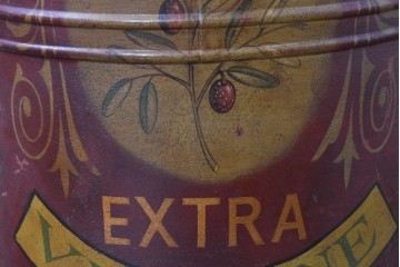 イタリアヴィンテージ　工房ペイント品　ハンドペイトが施されたオリーブオイルディスペンサー缶　(R-088211)