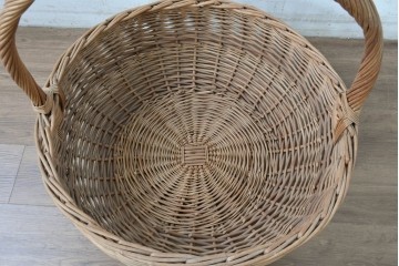フランスヴィンテージ　直径70cm　特大サイズの取っ手付き籠　(R-088220)