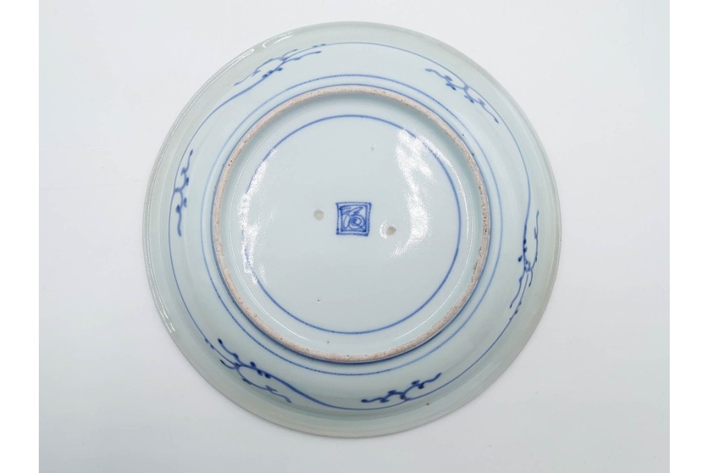 江戸期　古伊万里　染付　在銘(渦福・角福)　直径約19cm(6.2寸)　龍鳳凰文が趣深い中皿4枚セット　(R-088280)