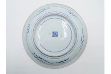 江戸期　古伊万里　染付　在銘(渦福・角福)　直径約19cm(6.2寸)　龍鳳凰文が趣深い中皿4枚セット　(R-088280)